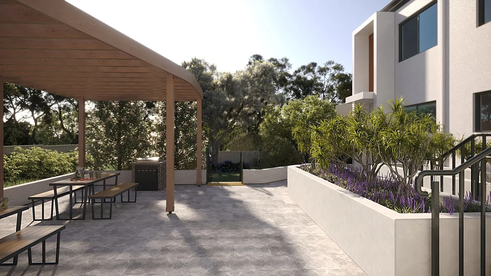 Covered BBQ pavilion in the secure communal gardens at Allura Hills